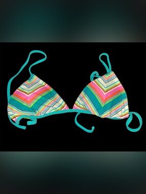 SO Teal Multicolor Stripe Triangle Bikini Top